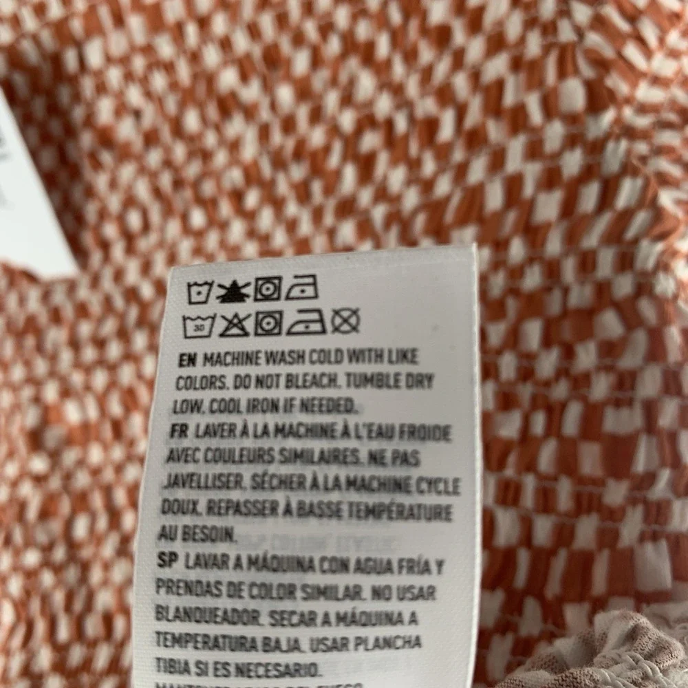 NWT American Eagle Smocked Baby Tee Women's Medium NEW Checkered 100% Cotton AE